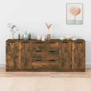 vidaXL 3-delige Dressoirs bewerkt hout gerookt eiken