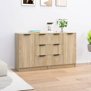 vidaXL Dressoirs 2 st 60x30x70 cm bewerkt hout sonoma eikenkleurig