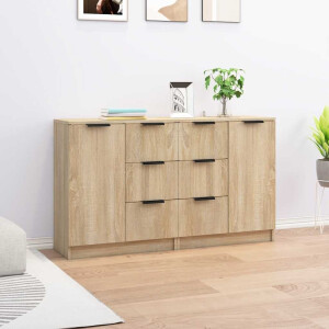 vidaXL Dressoirs 2 st 60x30x70 cm bewerkt hout sonoma eikenkleurig