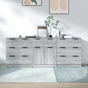 vidaXL 3-delige Dressoirs bewerkt hout grijs sonoma eikenkleurig