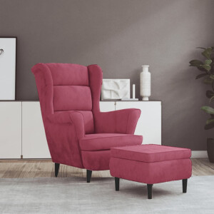 vidaXL Fauteuil met voetenbank fluweel wijnrood