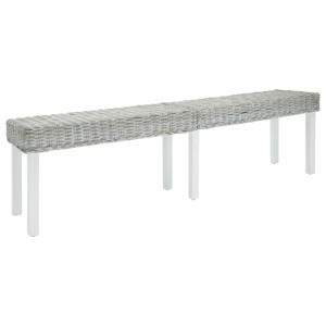 vidaXL Bankje 160x35x45 cm natuurlijk kubu rattan en mahoniehout wit