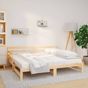 vidaXL Slaapbank uitschuifbaar 2x(80x200) cm massief grenenhout