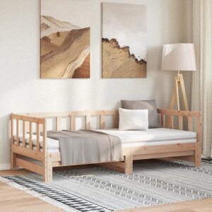 vidaXL Slaapbank uitschuifbaar 2x(80x200) cm massief grenenhout