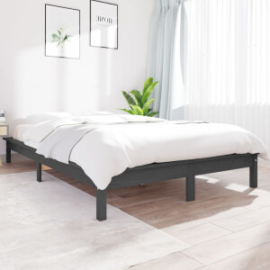 vidaXL Bedframe massief grenenhout grijs 150x200 cm