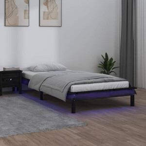 vidaXL Bedframe LED massief hout zwart 100x200 cm