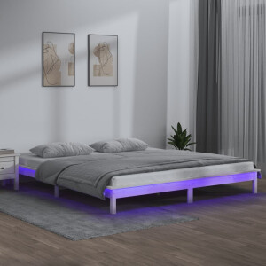 vidaXL Bedframe LED massief hout wit 150x200 cm