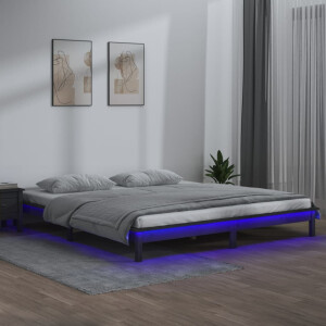 vidaXL Bedframe LED massief hout grijs 120x190 cm