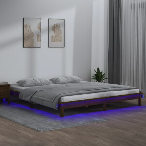 vidaXL Bedframe LED massief hout honingbruin 140x190 cm