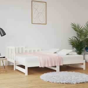 vidaXL Slaapbank uitschuifbaar massief grenenhout wit 2x(90x200) cm