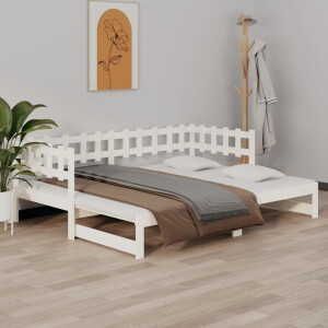 vidaXL Slaapbank uitschuifbaar 2x(80x200) cm massief grenenhout wit