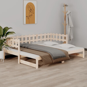 vidaXL Slaapbank uitschuifbaar 2x(90x200) cm massief grenenhout