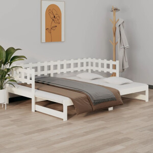 vidaXL Slaapbank uitschuifbaar massief grenenhout wit 2x(90x200) cm