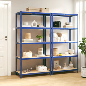vidaXL Opbergrek 5-laags 2 st staal & bewerkt hout blauw