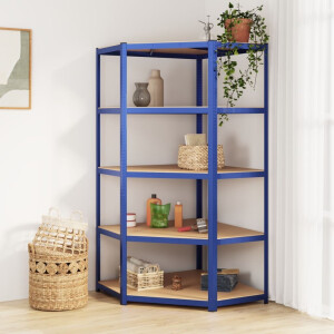 vidaXL Hoekrek 5-laags staal en bewerkt hout blauw