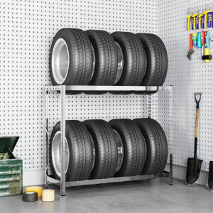 vidaXL Bandenrek 2-laags 110x40x110 cm staal zilverkleurig