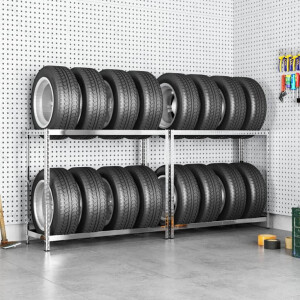 vidaXL Bandenrekken 2-laags 2 st 110x40x110 cm staal zilverkleurig
