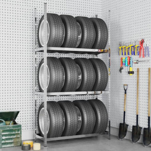 vidaXL Bandenrek 3-laags 110x40x200 cm staal zilverkleurig