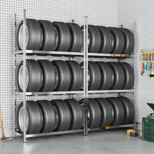 vidaXL Bandenrekken 3-laags 2 st 110x40x200 cm staal zilverkleurig