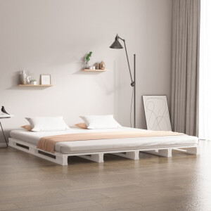 vidaXL Palletbed massief grenenhout wit 135x190 cm