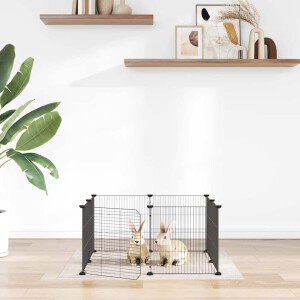 vidaXL Huisdierkooi met 8 panelen en deur, zwart 35x35 cm staal