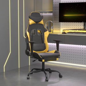 vidaXL Massage gamestoel met voetensteun kunstleer zwart/goudkleurig