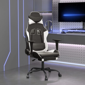 vidaXL Massage gamestoel met voetensteun kunstleer zwart & wit