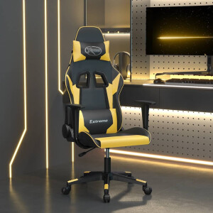 vidaXL Massage gamestoel kunstleer zwart en goudkleurig