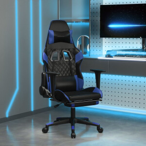 vidaXL Massage gamestoel met voetensteun kunstleer zwart en blauw