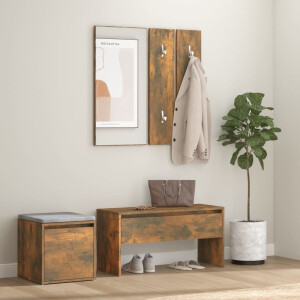vidaXL Garderobe set bewerkt hout gerookt eikenkleurig