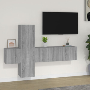 vidaXL 3-delige Tv-meubelset bewerkt hout grijs sonoma eikenkleurig
