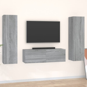 vidaXL 3-delige Tv-meubelset bewerkt hout grijs sonoma eikenkleurig