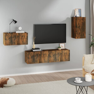 vidaXL 4-delige Tv-meubelset bewerkt hout gerookt eikenkleurig