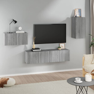 vidaXL 4-delige Tv-meubelset bewerkt hout grijs sonoma eikenkleurig