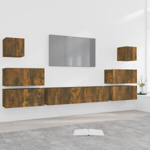 vidaXL 8-delige Tv-meubelset bewerkt hout gerookt eikenkleurig