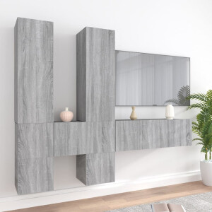 vidaXL 7-delige Tv-meubelset bewerkt hout grijs sonoma eikenkleurig