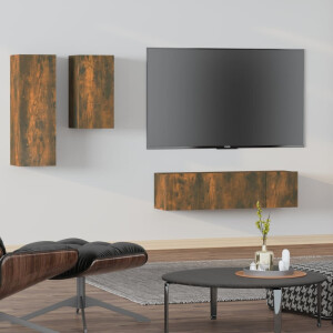 vidaXL 4-delige Tv-meubelset bewerkt hout gerookt eikenkleurig