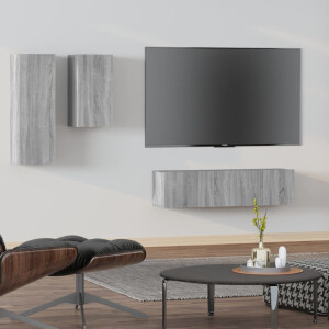 vidaXL 4-delige Tv-meubelset bewerkt hout grijs sonoma eikenkleurig