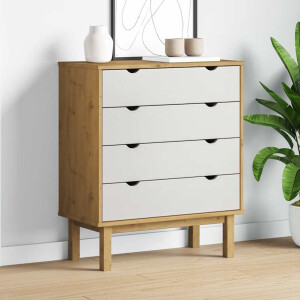 vidaXL Ladekast OTTA 76,5x39,5x90 cm massief grenenhout bruin en wit