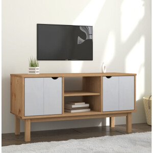 vidaXL Tv-meubel OTTA 113,5x43x57 cm massief grenenhout bruin en wit