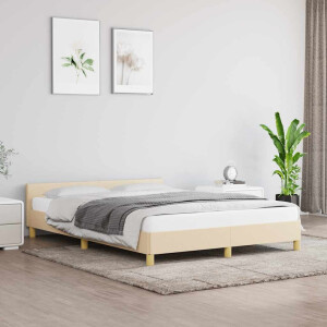 vidaXL Bedframe zonder matras stof crèmekleurig 140x190 cm