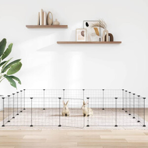 vidaXL Huisdierenkooi met deur 20 panelen 35x35 cm staal zwart