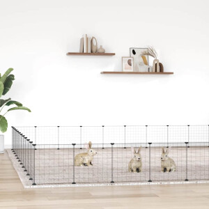 vidaXL Huisdierenkooi met deur 44 panelen 35x35 cm staal zwart