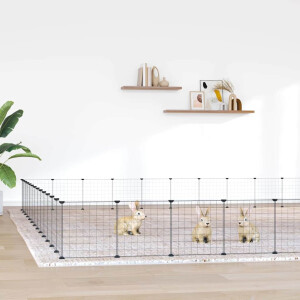 vidaXL Huisdierenkooi met deur 52 panelen 35x35 cm staal zwart