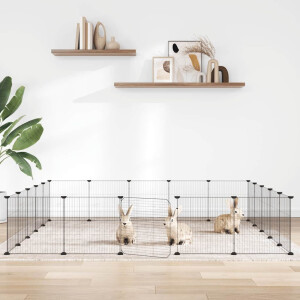 vidaXL Huisdierenkooi met deur 20 panelen 35x35 cm staal zwart