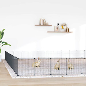 vidaXL Huisdierenkooi met deur 60 panelen 35x35 cm staal zwart