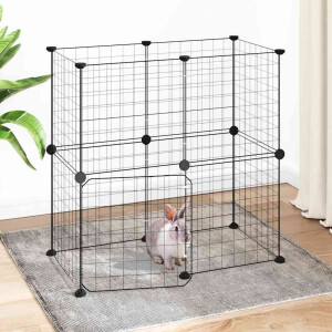 vidaXL Huisdierenkooi met deur 12 panelen 35x35 cm staal zwart