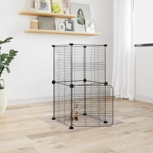 vidaXL Huisdierenkooi met deur 8 panelen 35x35 cm staal zwart