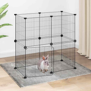 vidaXL Huisdierenkooi met deur 12 panelen 35x35 cm staal zwart