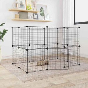 vidaXL Huisdierenkooi met deur 20 panelen 35x35 cm staal zwart
